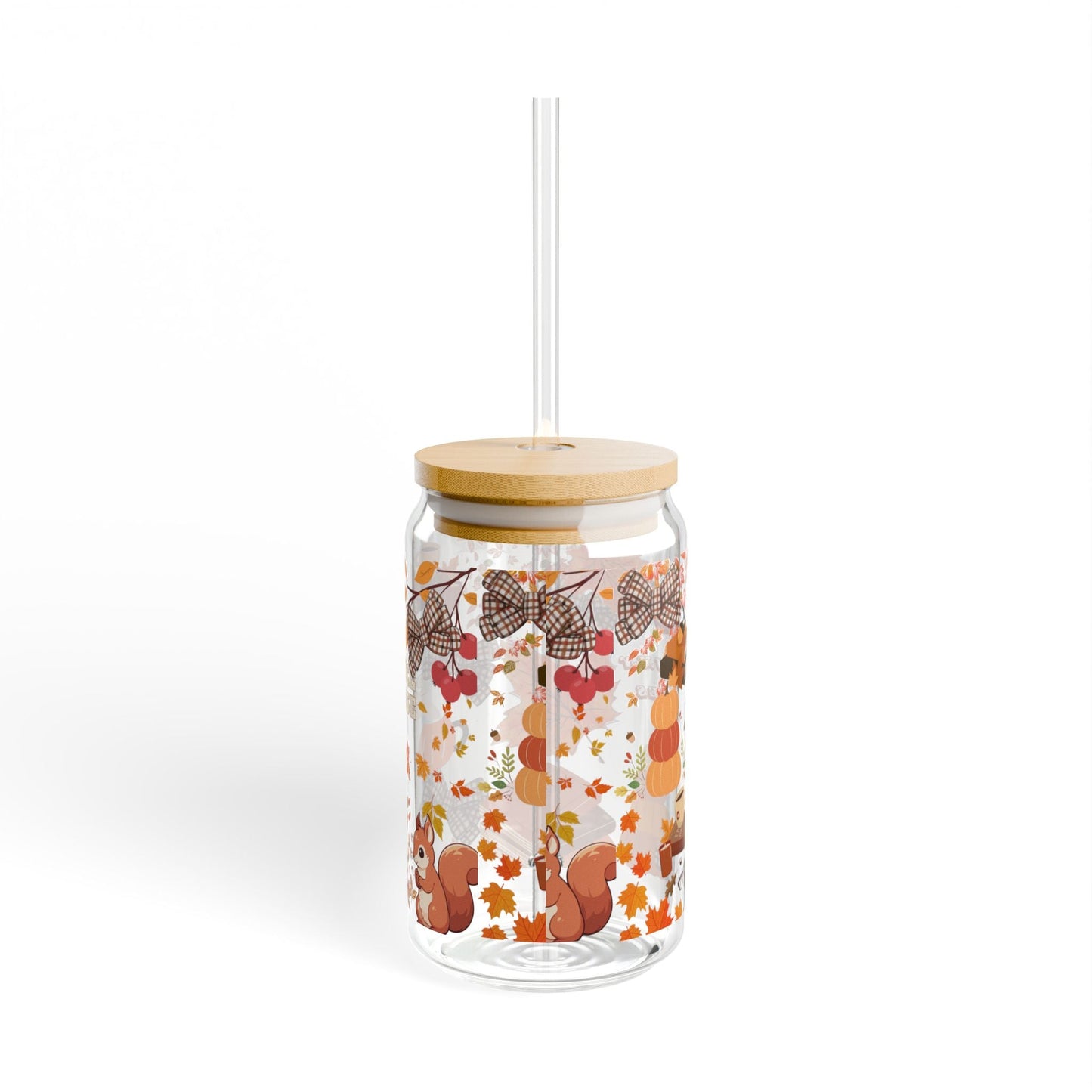 Autumn-Inspired Sipper Glass, 16oz – Perfect for Fall Gatherings, Thanksgiving, Daily Hydration, Home Decor, Gift for Friends Printify