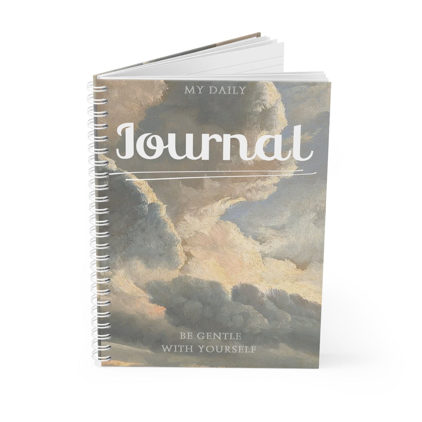 Gentle Daily Journal, Inspirational Notebook, Self-Care Spiral Journal, Motivational Gift, Cloud Art Journal Printify
