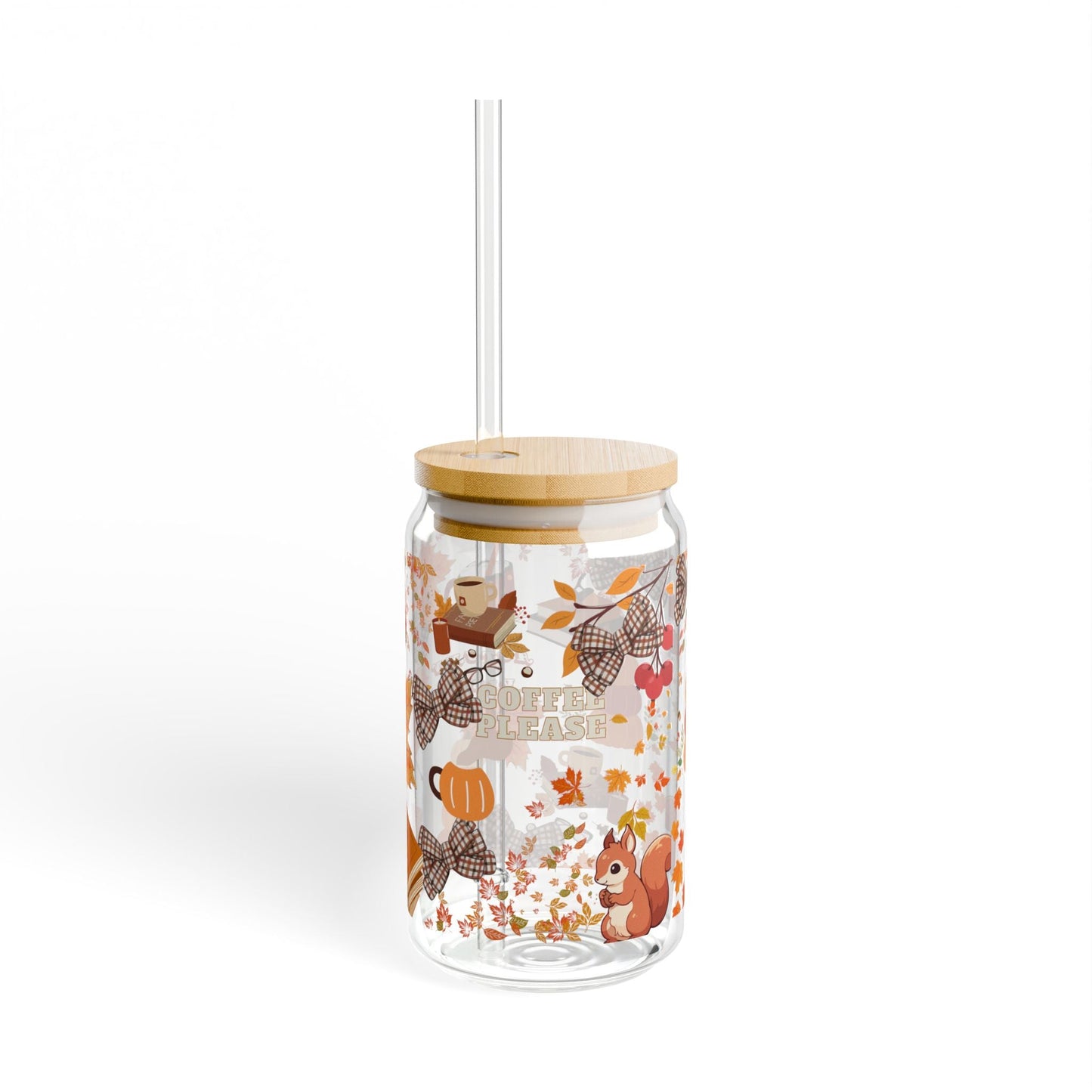 Autumn-Inspired Sipper Glass, 16oz – Perfect for Fall Gatherings, Thanksgiving, Daily Hydration, Home Decor, Gift for Friends Printify