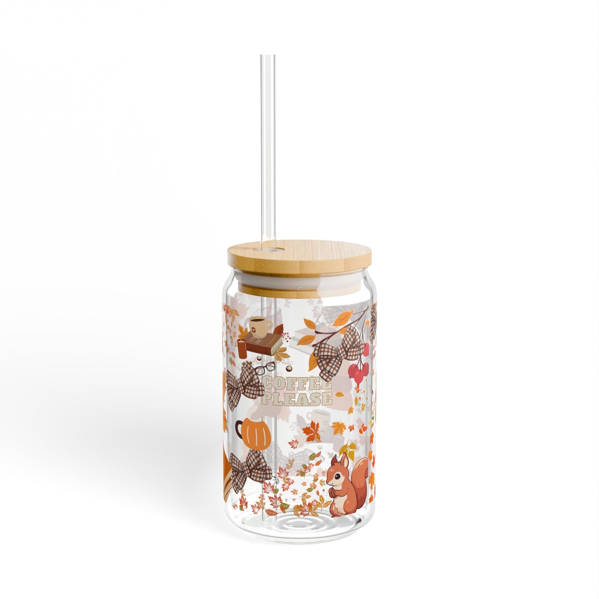 Autumn-Inspired Sipper Glass, 16oz – Perfect for Fall Gatherings, Thanksgiving, Daily Hydration, Home Decor, Gift for Friends Printify